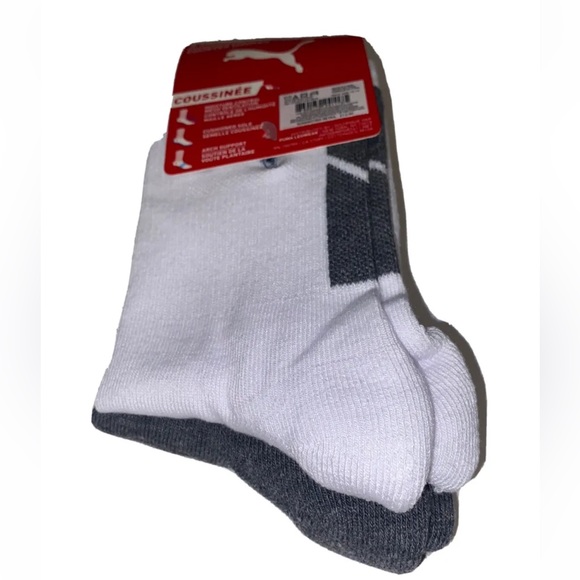 Puma Cushioned Low Crew Socks 2 Pair Mens 6-12 Gray White w/ Logo NEW Cushioned - Picture 7 of 8